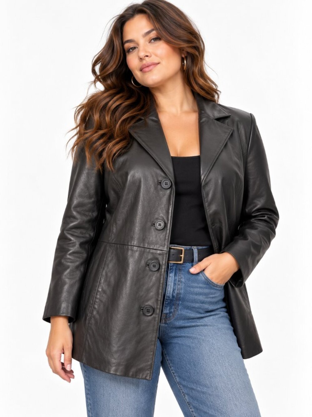 Vintage ADLER Genuine Leather Button Front Black XL